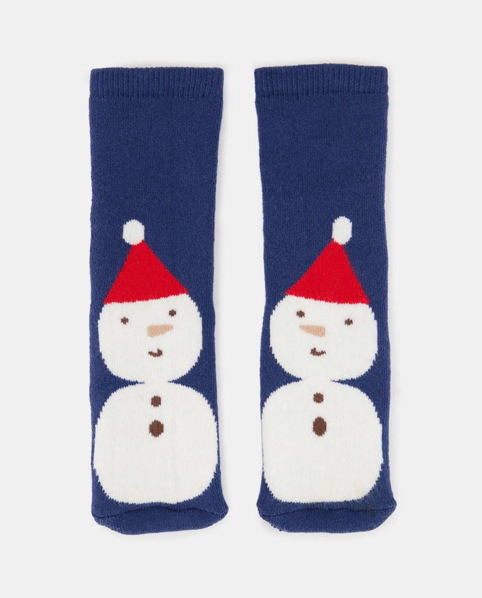Meias Antiderrapantes de Bebé com Estampado de Boneco de Neve Azul-1