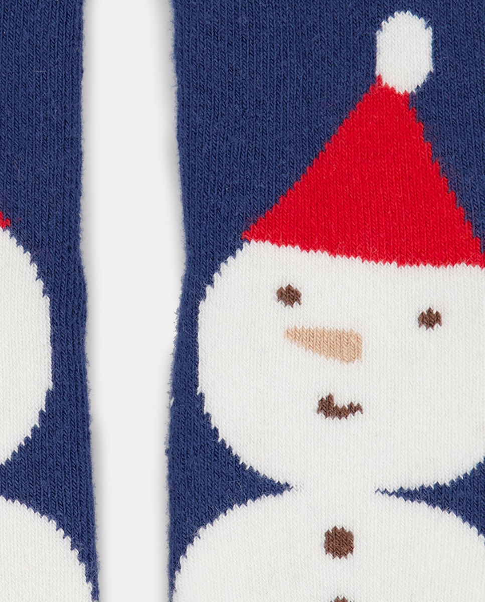 Meias Antiderrapantes de Bebé com Estampado de Boneco de Neve Azul-2