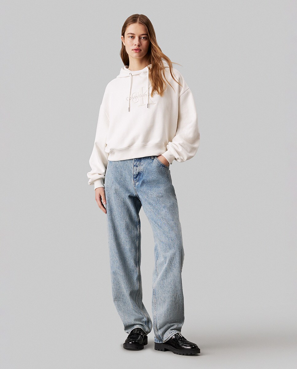 Sweatshirt com Capuz e Monograma Cru-4