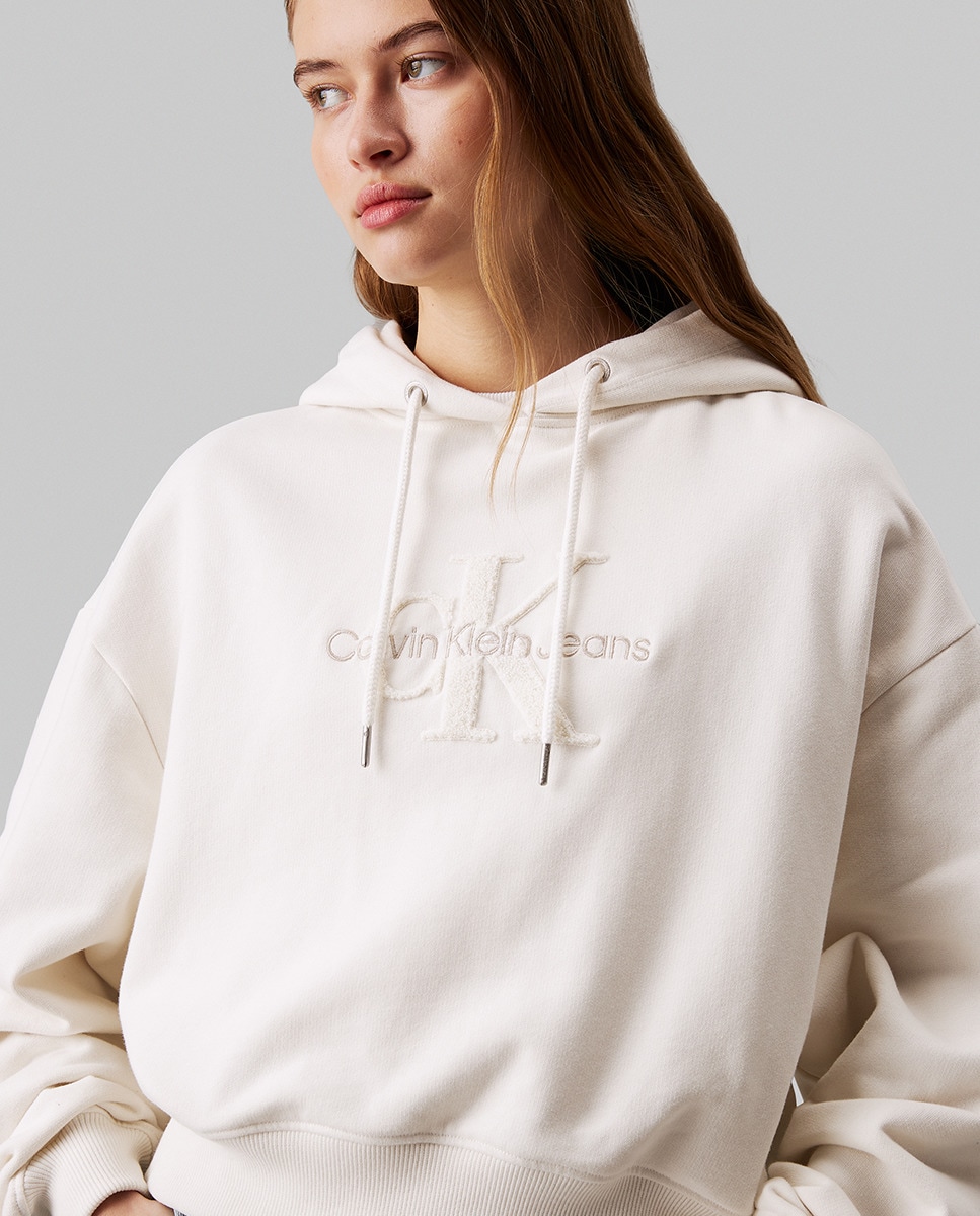 Sweatshirt com Capuz e Monograma Cru-3