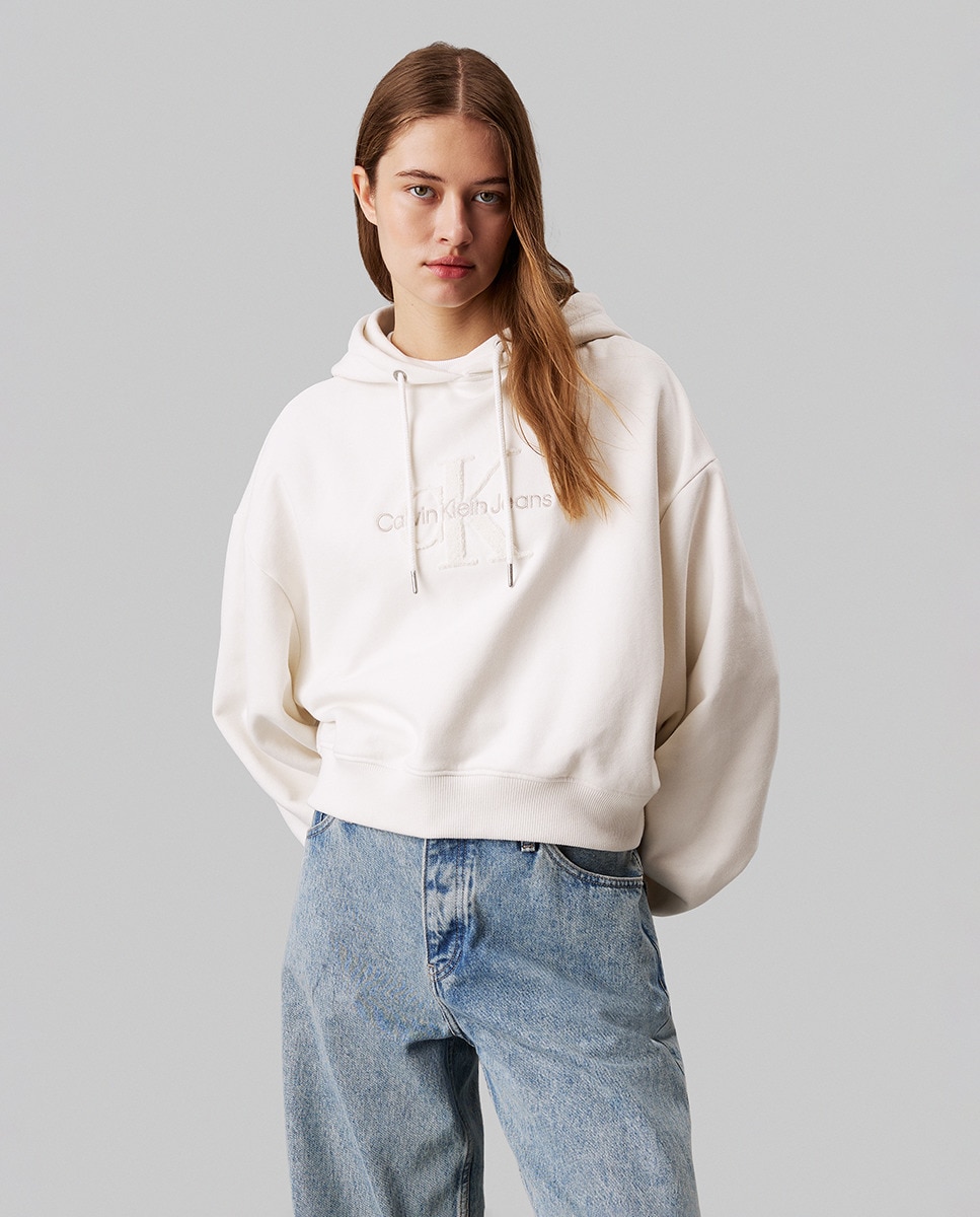 Sweatshirt com Capuz e Monograma Cru-1