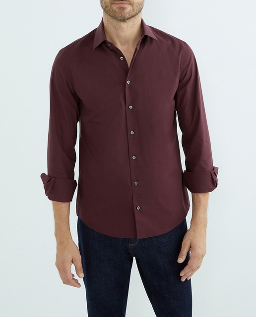Imagen 0 de Camisa de hombre de vestir regular cuadros color burdeos