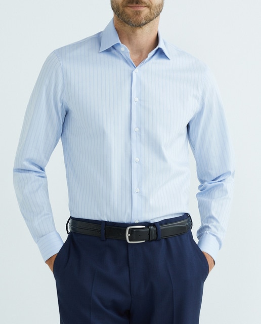 Imagen 0 de Camisa de hombre de vestir custom de rayas en color azul