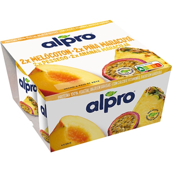 Yofu de Soja Pêssego e Exótico Vegan Pack 4 embalagem 125 g