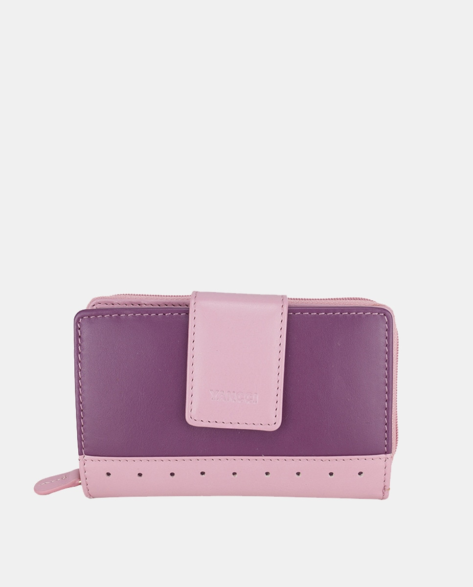 Porta-Moedas Médio em Pele com Secção para Notas - Fúcsia/Roxo Roxo-1