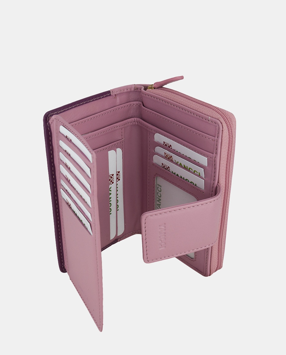 Porta-Moedas Médio em Pele com Secção para Notas - Fúcsia/Roxo Roxo-2