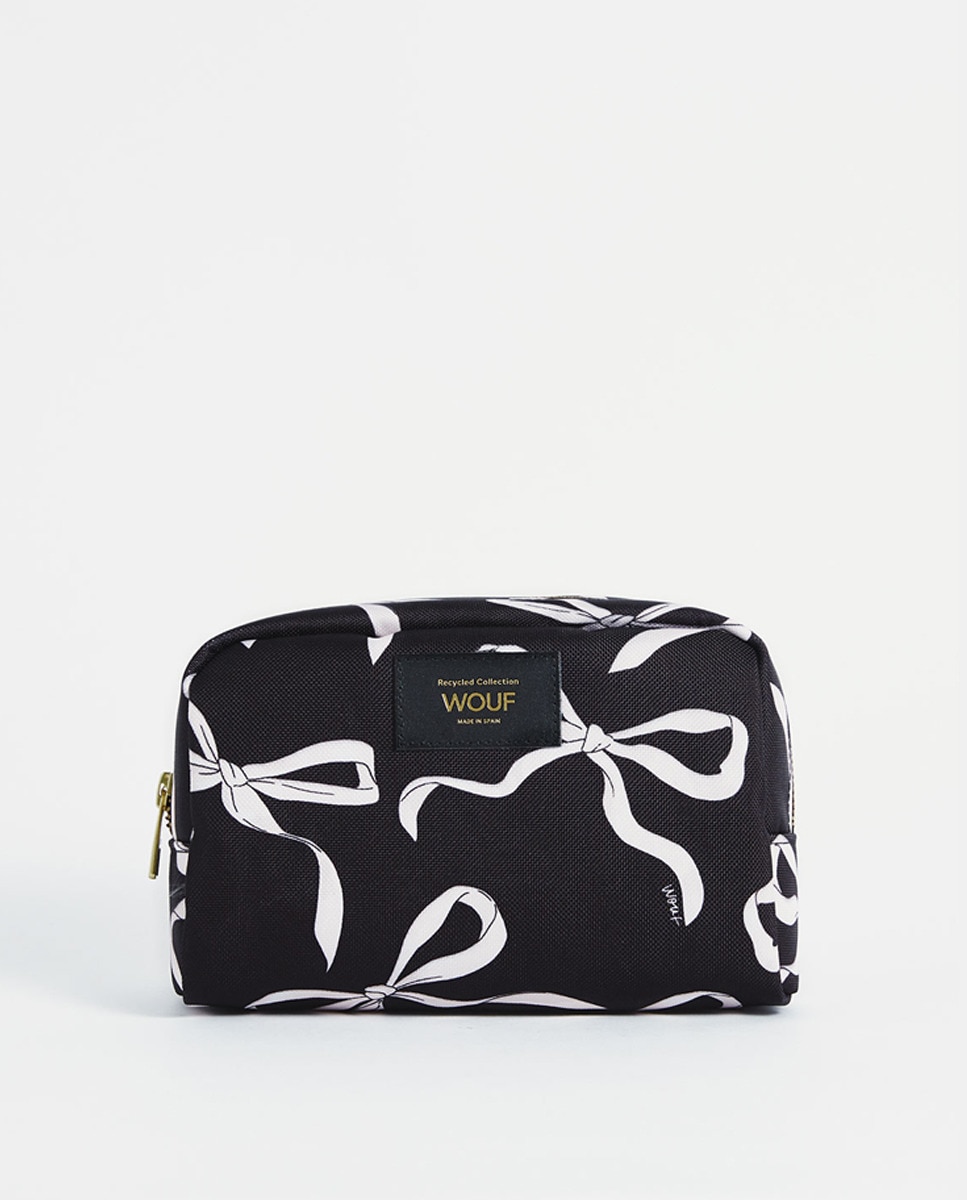Nécessaire Tamanho Médio com Bolso Interior com Estampado de Laços - Branco/Preto Preto-1