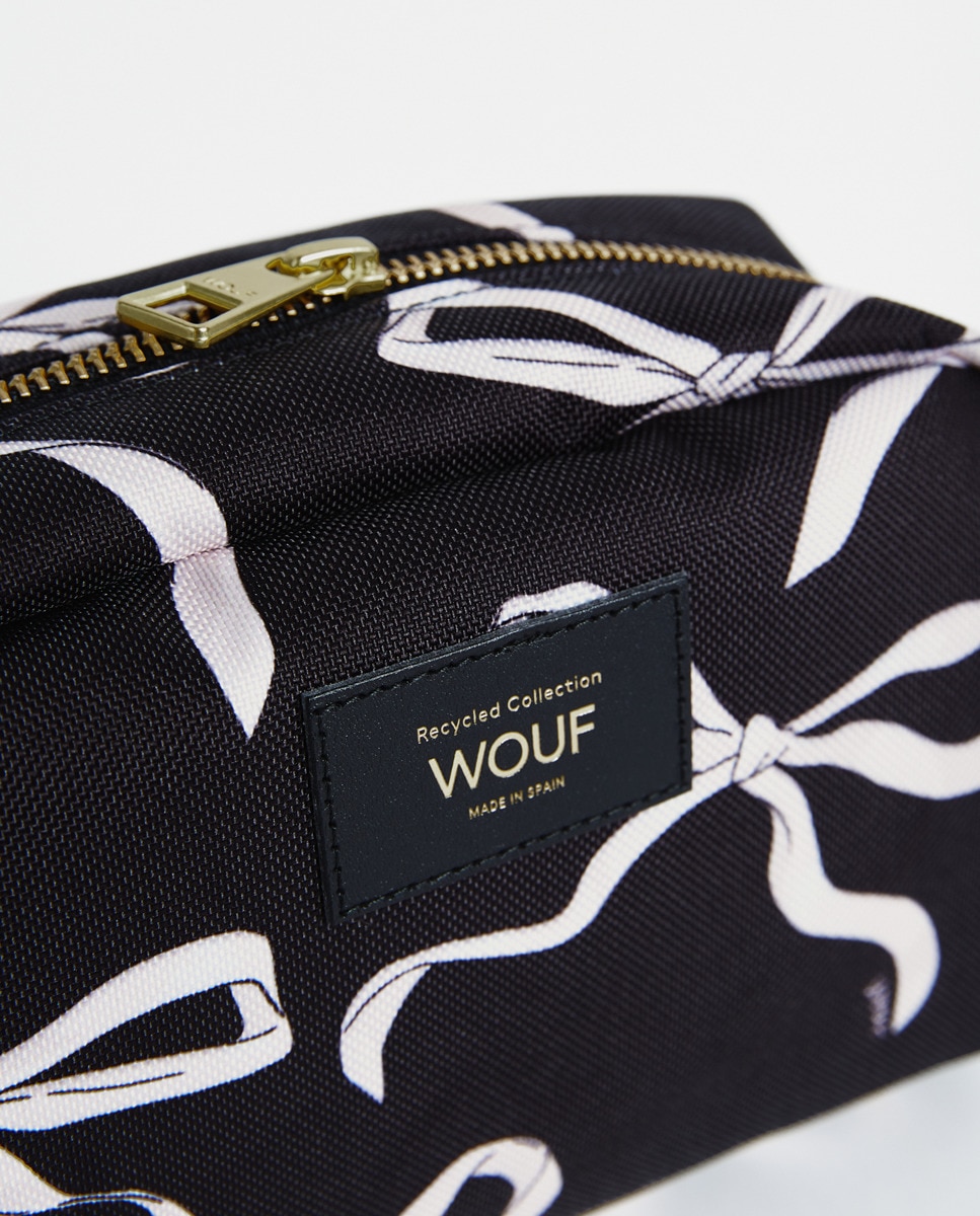 Nécessaire Tamanho Médio com Bolso Interior com Estampado de Laços - Branco/Preto Preto-3