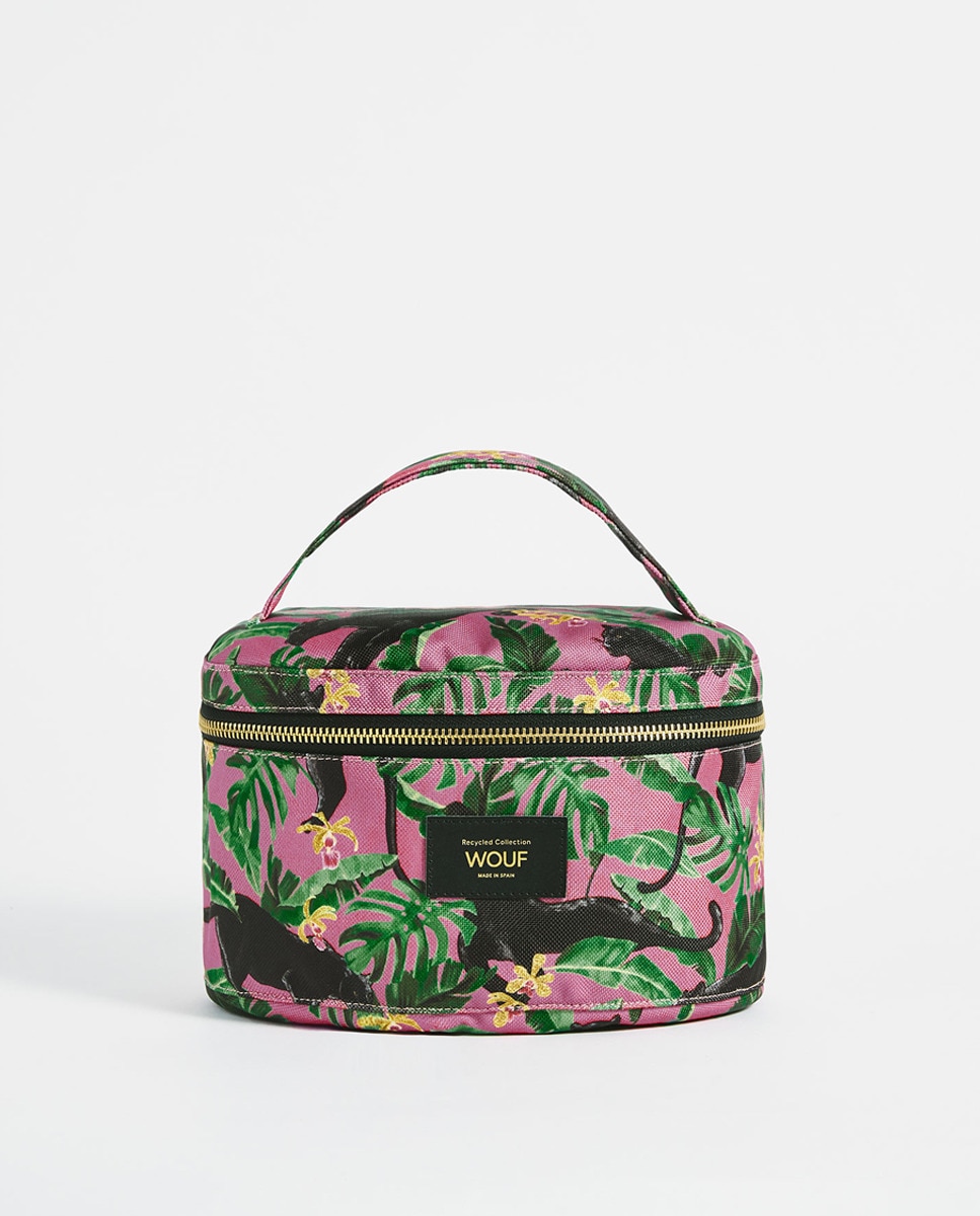 Nécessaire Tamanho XL com Alça na Parte Superior e Estampado de Pantera - Rosa/Verde/Preto Rosa-1