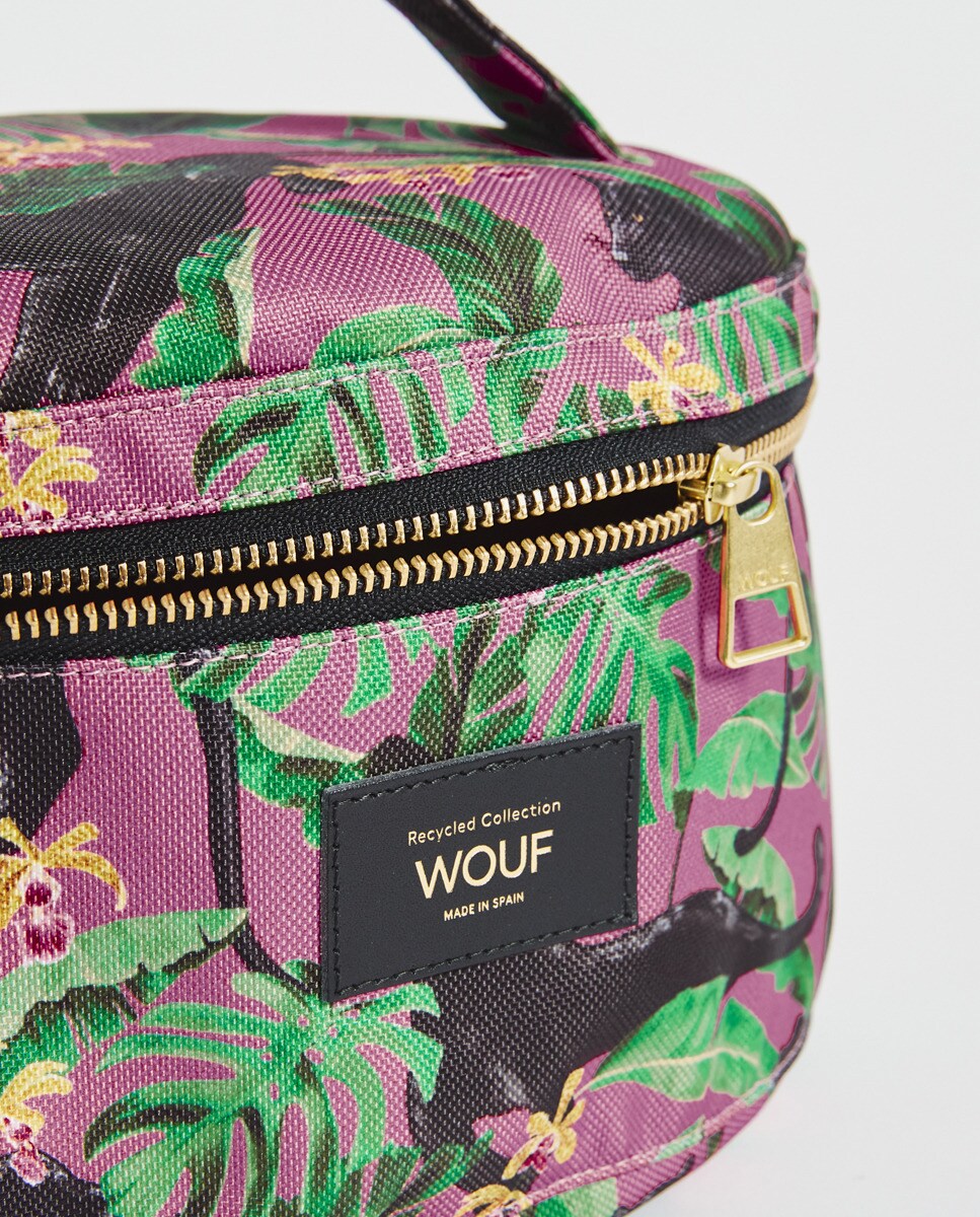 Nécessaire Tamanho XL com Alça na Parte Superior e Estampado de Pantera - Rosa/Verde/Preto Rosa-4