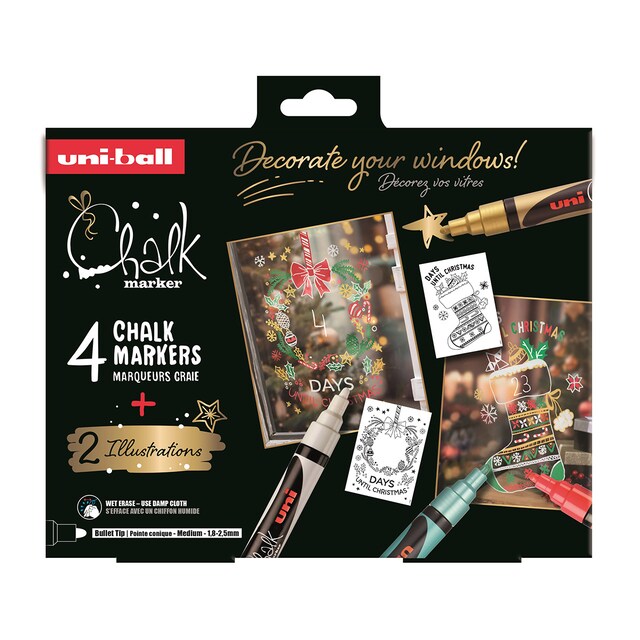Imagem 0 de Marcadores de giz líquido 1,8 - 2,5 mm Conjunto de giz de Natal 4P Uni-Ball