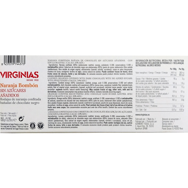 0% Orange Konfekt kandierte Orangen mit dunklem Schokoladenüberzug ohne Zuckerzusatz Karton 150 g