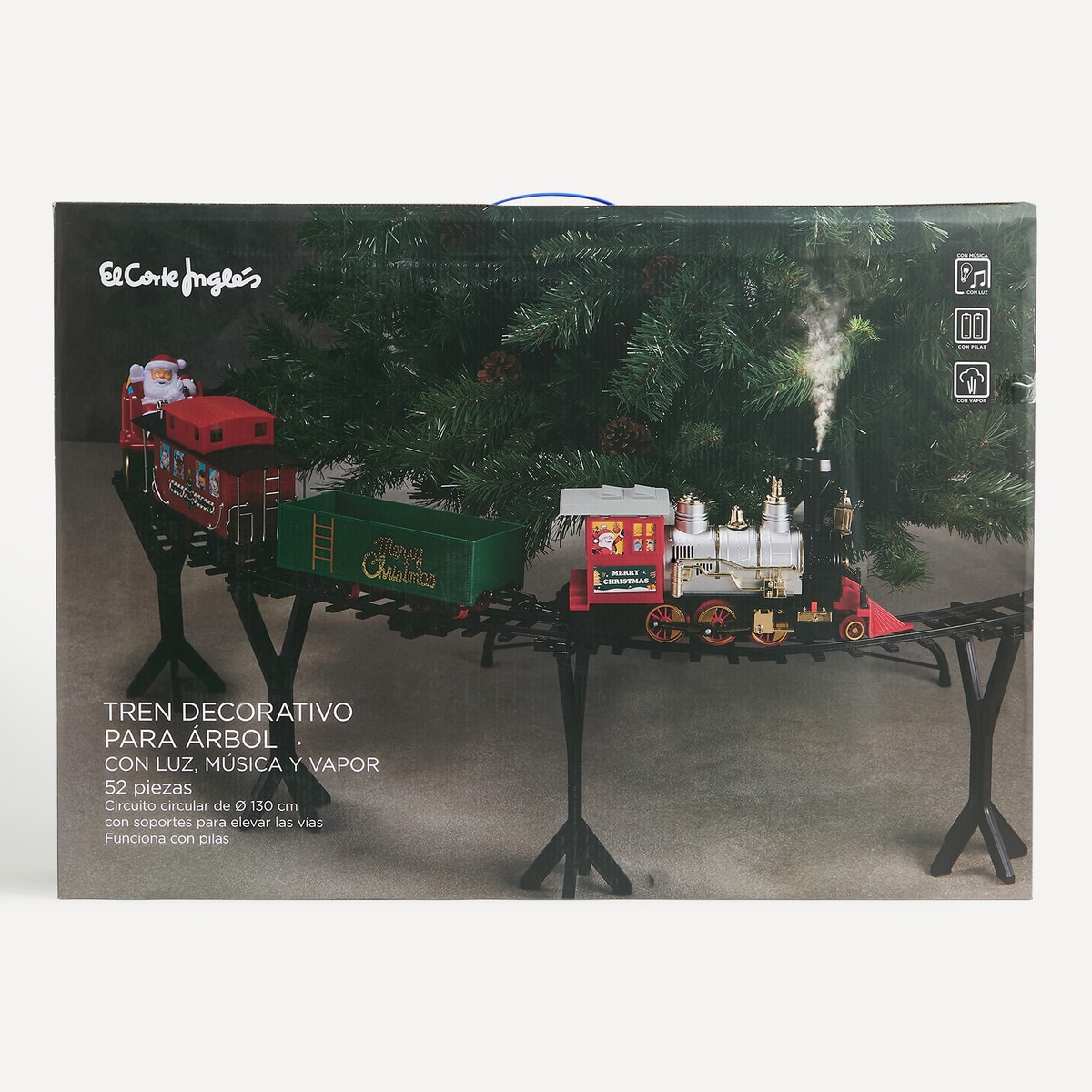 Tren decorativo para árbol con luz, música y vapor Belén Americano Navidad El Corte Inglés Multicolor-6