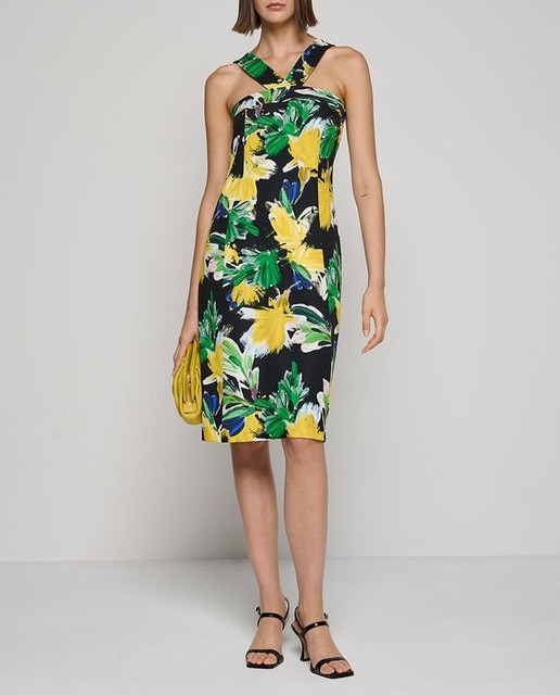 Imagen 0 de Vestido tirante cruzado crepé elástico flores