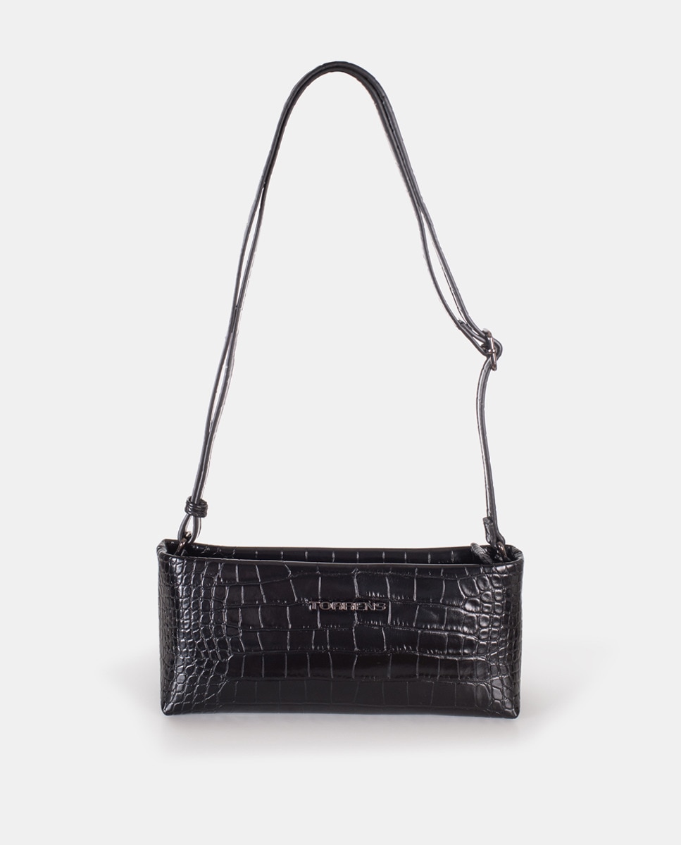 Mala a Tiracolo com Efeito Crocodilo Preto-1