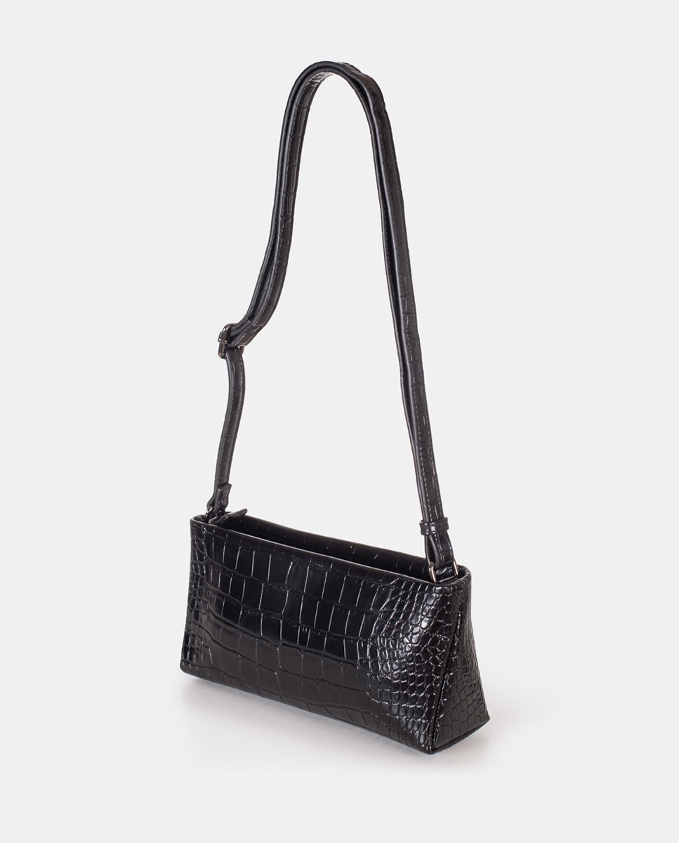 Mala a Tiracolo com Efeito Crocodilo Preto-2