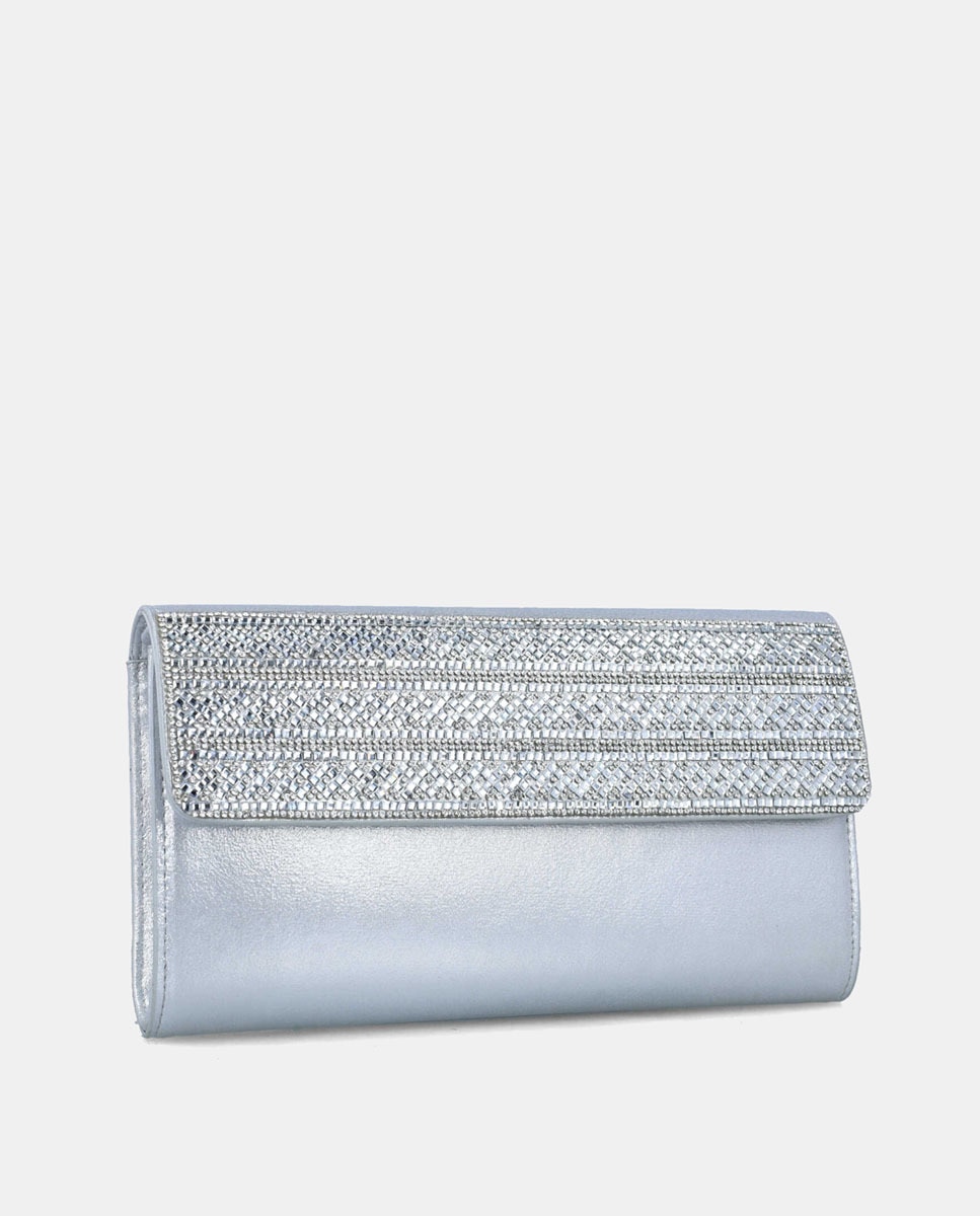 Carteira Metalizada com Detalhe de Strass Prata-1