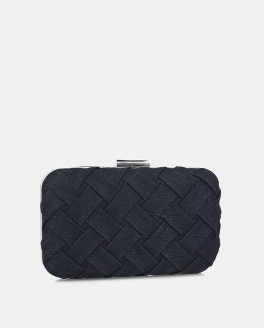 Imagem 0 de Mala Clutch de Festa Entrançada com Fecho Metálico - Preto