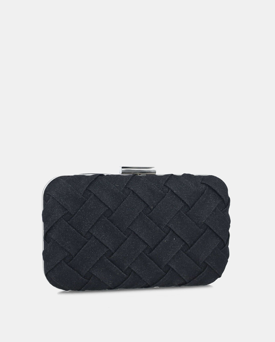 Mala Clutch de Festa Entrançada com Fecho Metálico - Preto Preto-1