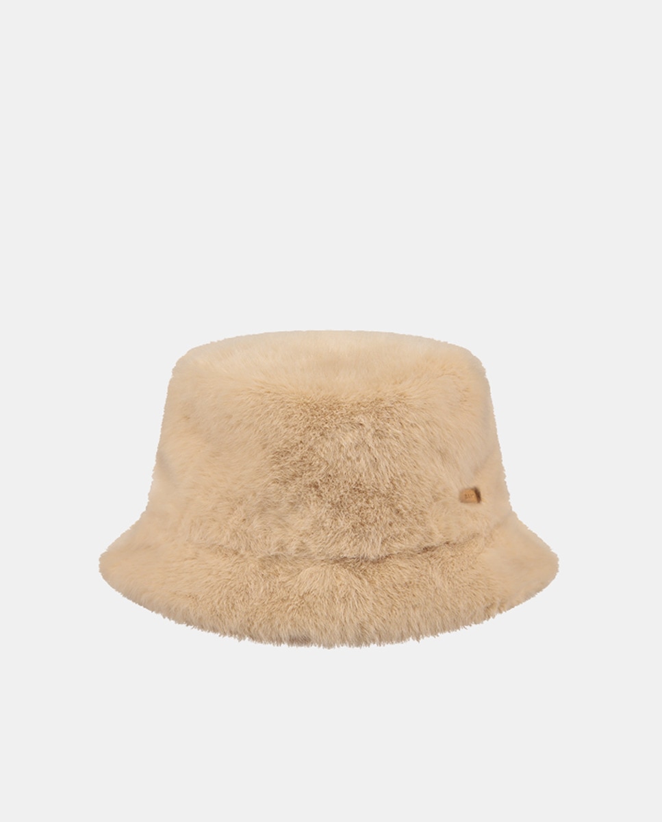 Gorro Bretia de pêlo sintético com estampado geométrico em tons cor de terra Camel-1