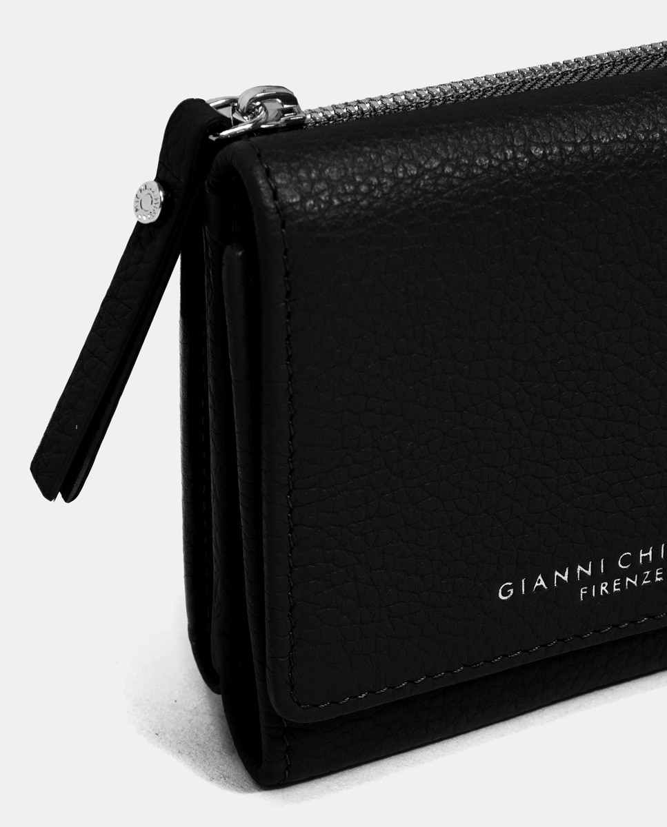 Porta-Moedas Elaborado em Pele Granulada Preto-5