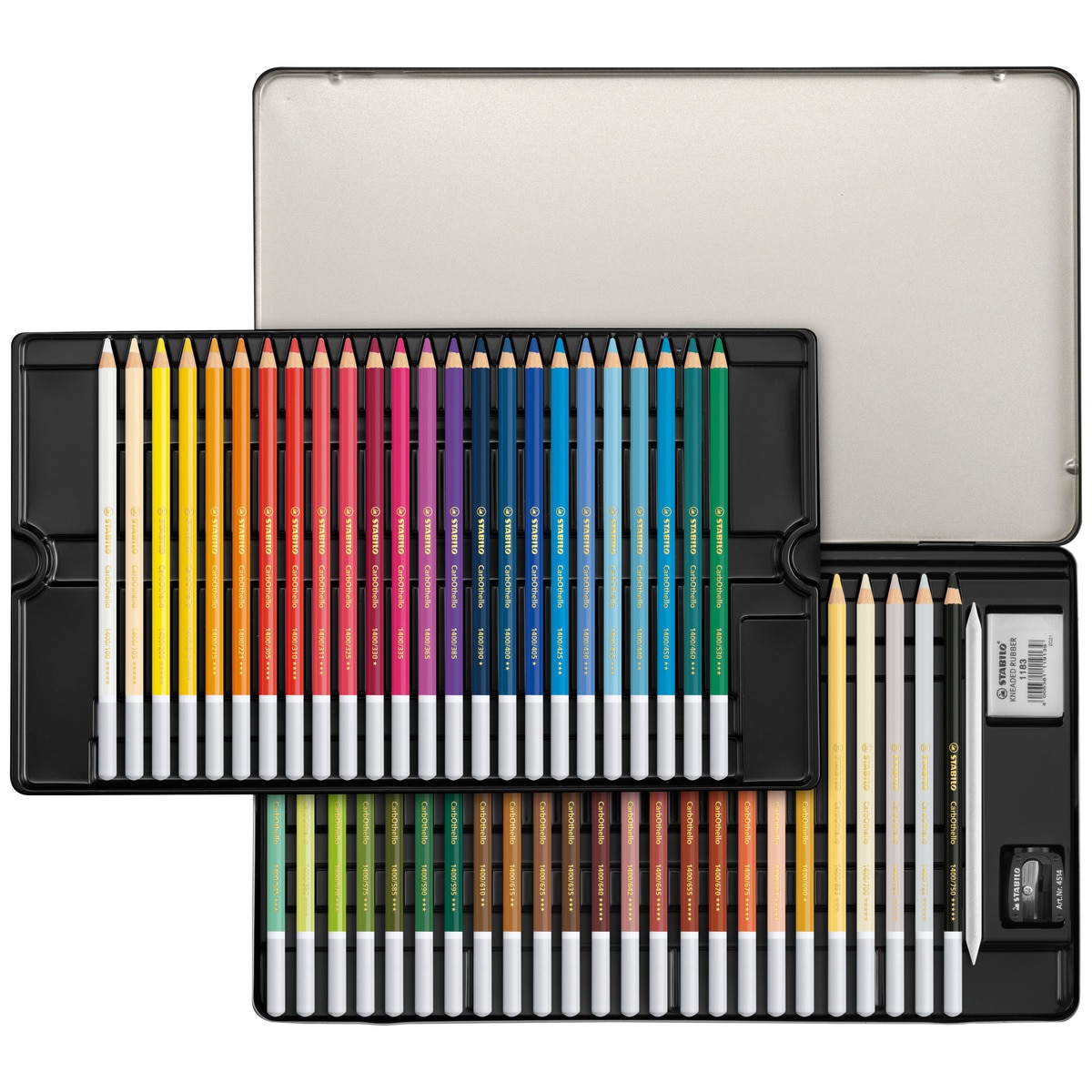 Pack con 48 lápices de color Tiza-Pastel CatbOthello STABILO Multicolor + sacapuntas + goma de borrar + difuminador Negro-2