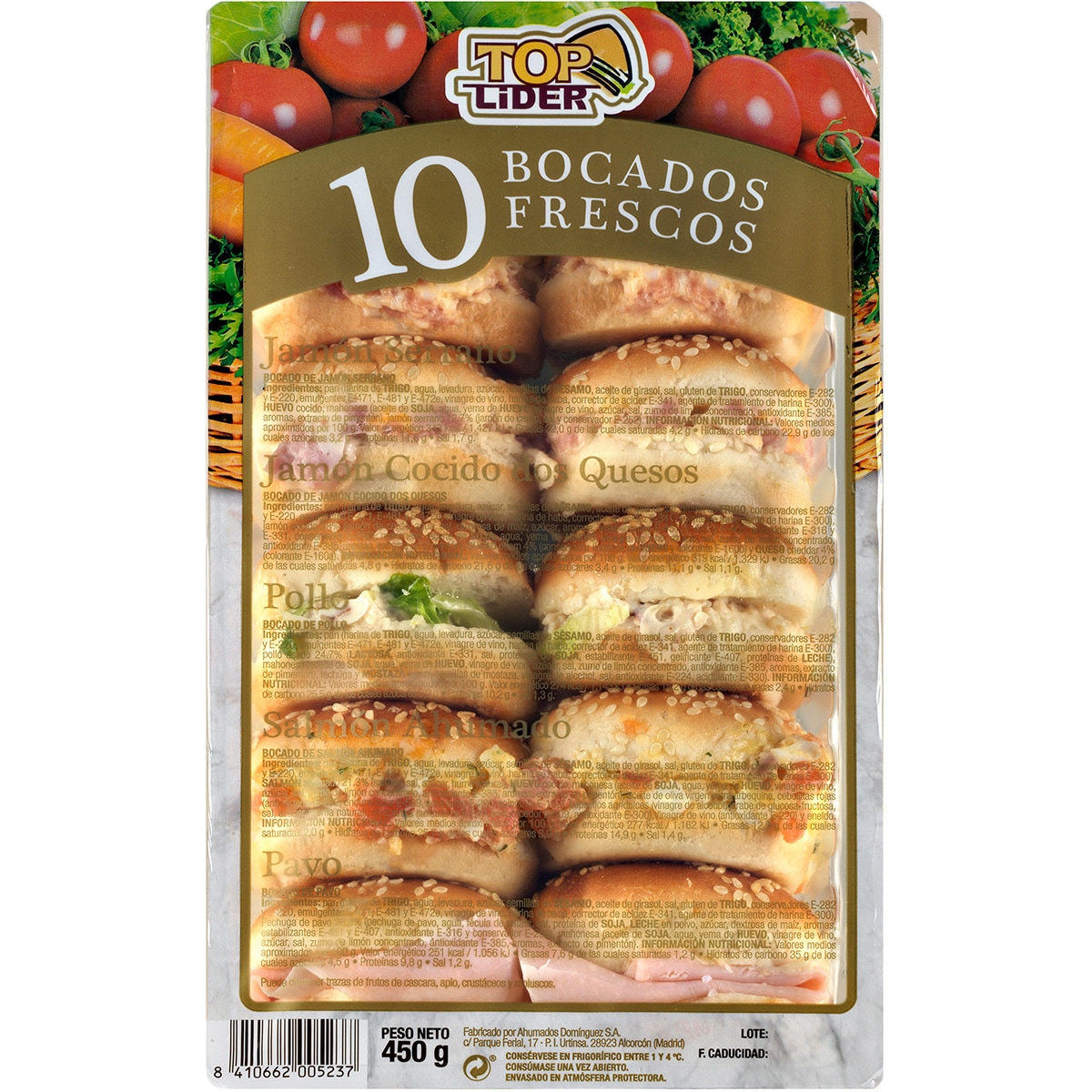 10 bocados frescos bandeja 450 g