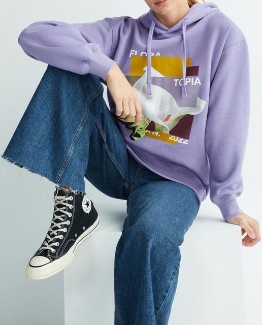 Imagen 0 de Sudadera con estampado y capucha de mujer