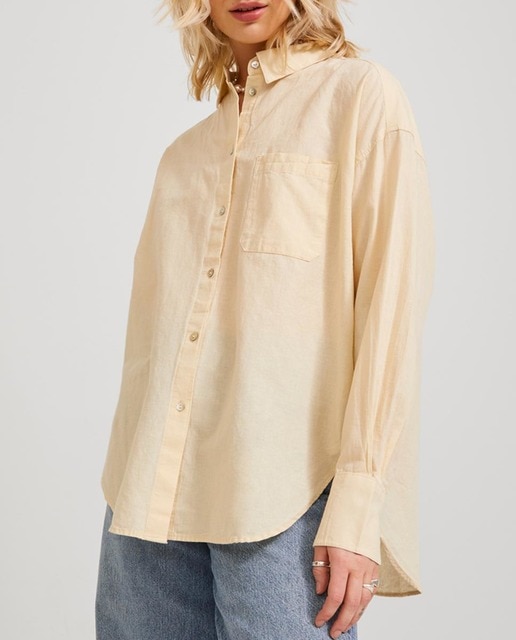 Imagen 0 de Camisa de lino de manga larga de mujer