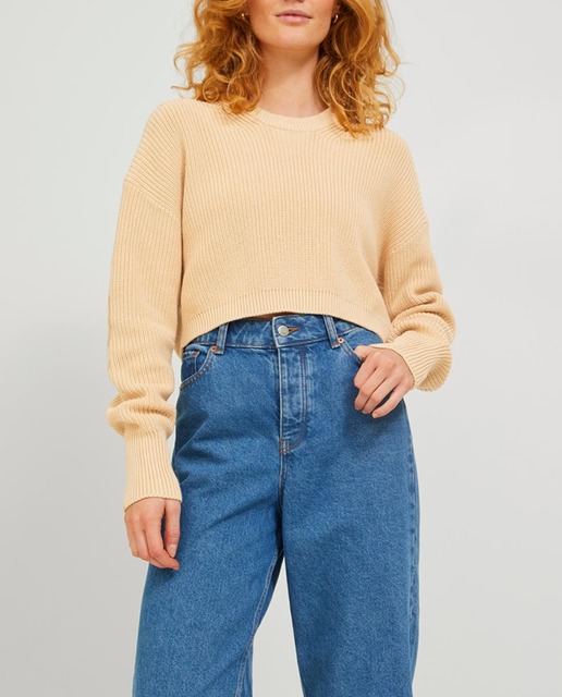 Imagen 0 de Jersey cropped de cuello redondo de mujer