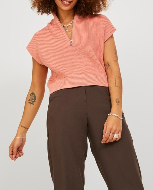 Imagen 0 de Chaleco de punto con cremallera de cuello subido de mujer.