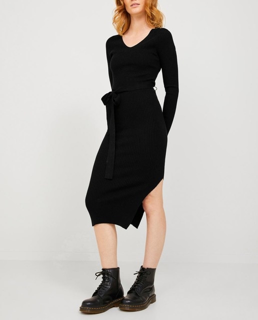 Imagen 0 de Vestido largo de punto con lazo color negro de mujer