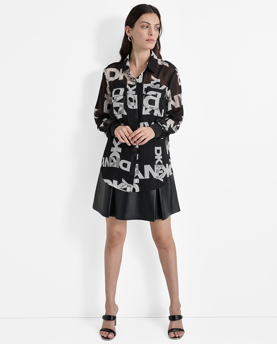 Camisa Abotoada com Manga Comprida Preto-4