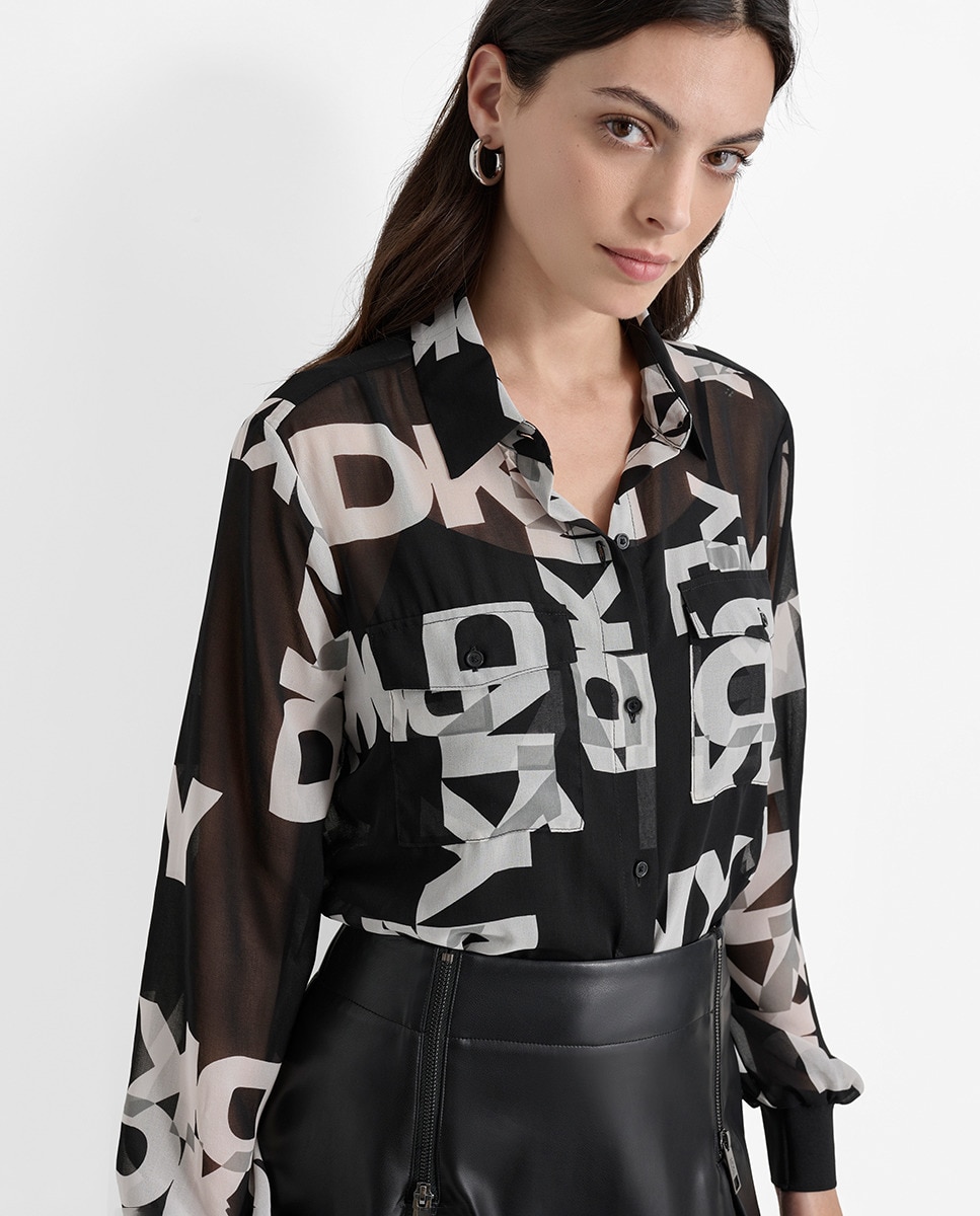 Camisa Abotoada com Manga Comprida Preto-3