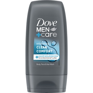 gel de baño masculino + Care Hydrating Clean Comfort frasco 55 ml para cuerpo, cara y pelo - Dove