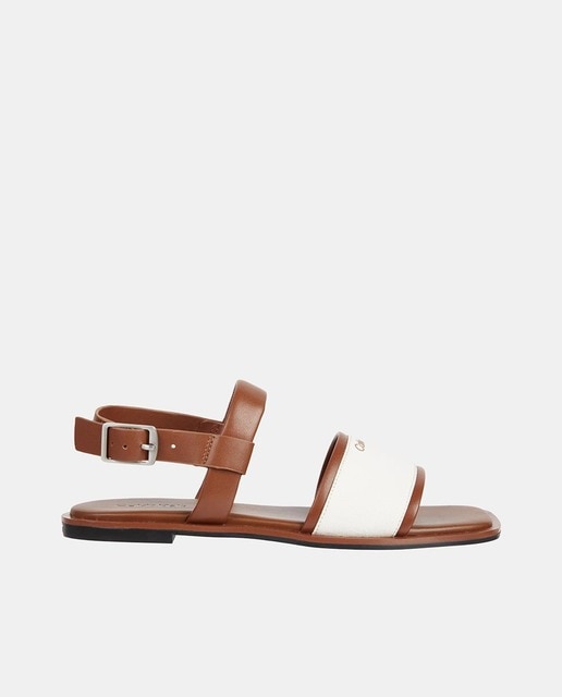 Imagen 0 de Sandalias planas de mujer con logotipo y cierre de hebilla