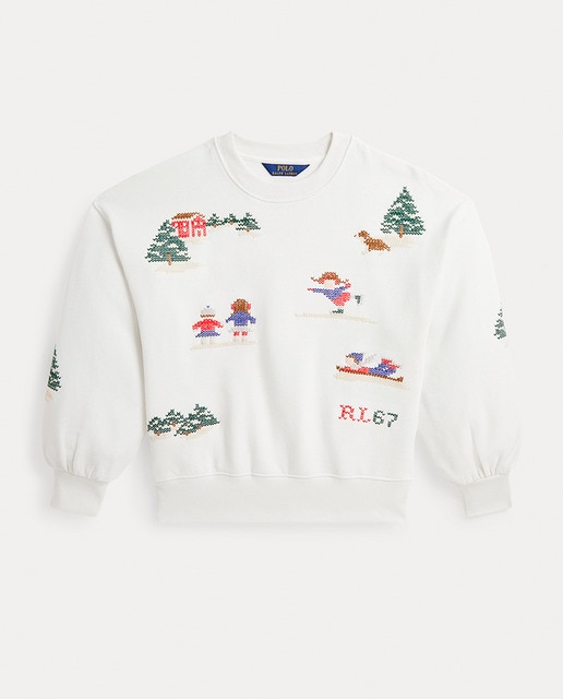 Imagen 0 de Sudadera de niña en natural con estampado navideño