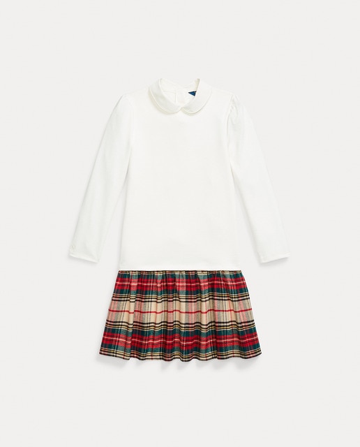 Imagen 0 de Vestido de niña en natural con falda de cuadros