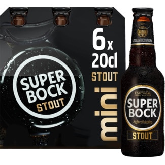 Cerveja Nacional Mini Preta Stout Pack 6 unidades garrafa 20 cl - Super Bock