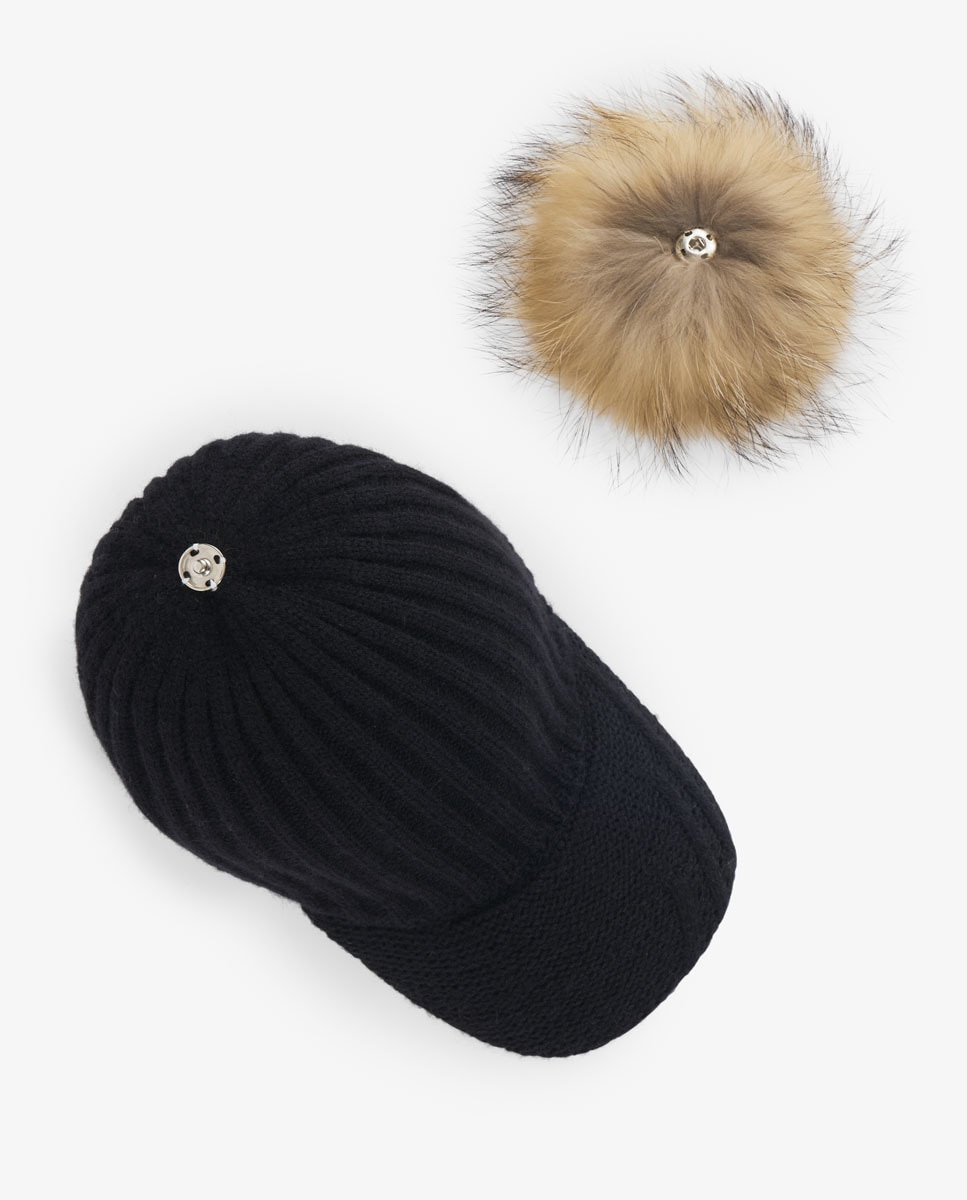 Boné de malha preto com pompom de pêlo Preto-6