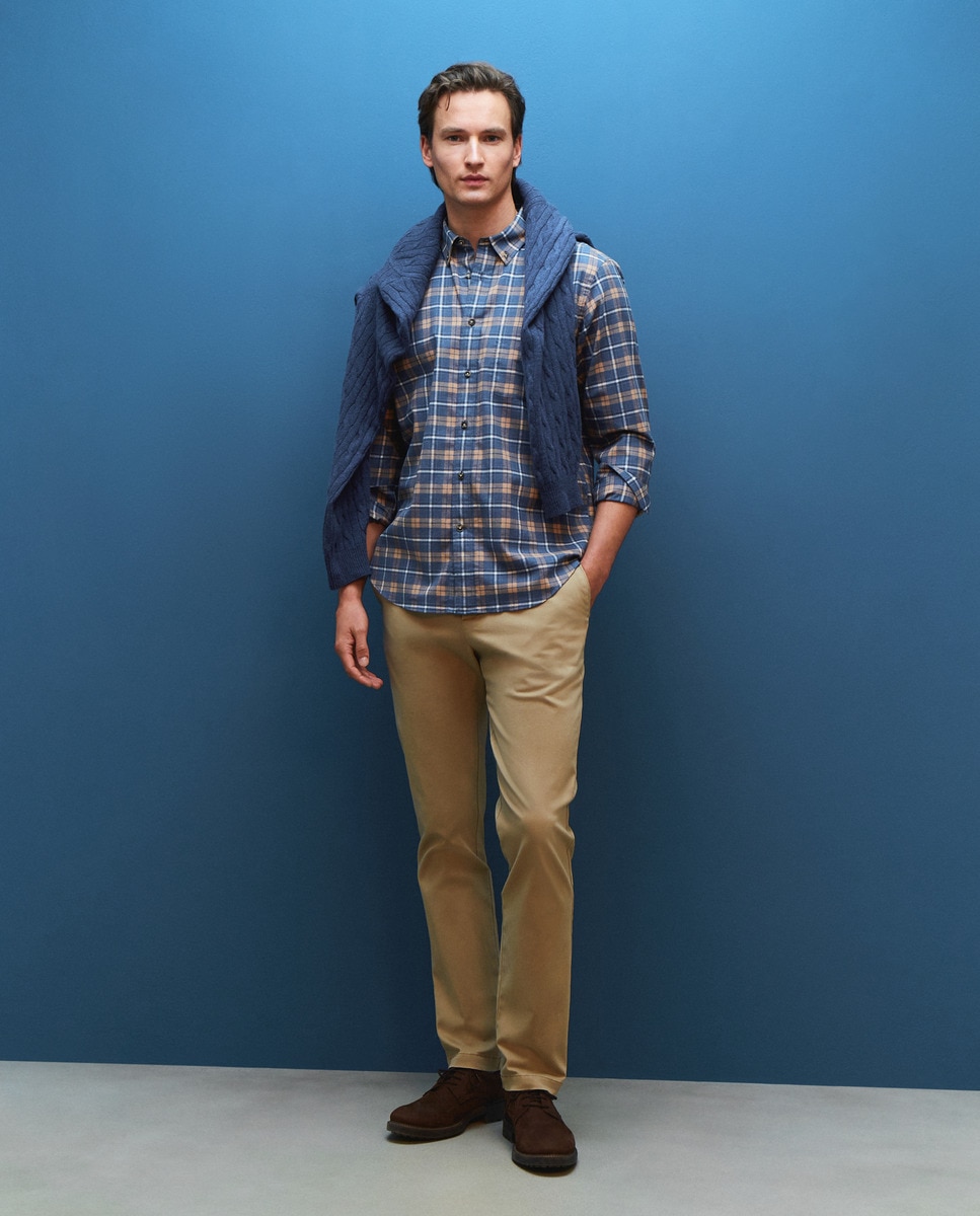 Calças Desportivas Slim Fit em Algodão Elastómero Camel-1