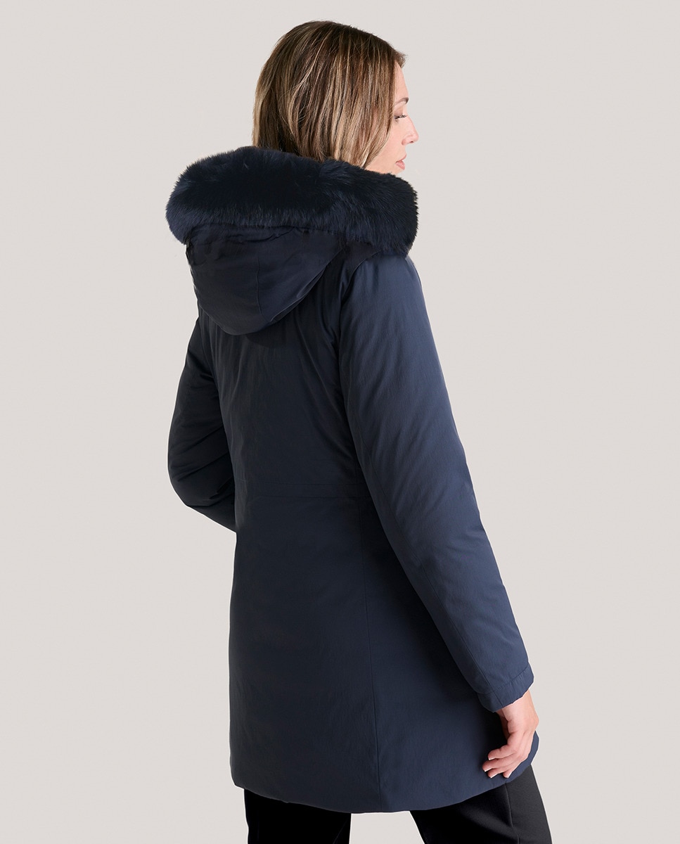 Parka Midi Lisa com Capuz Fixo Azul-marinho-3