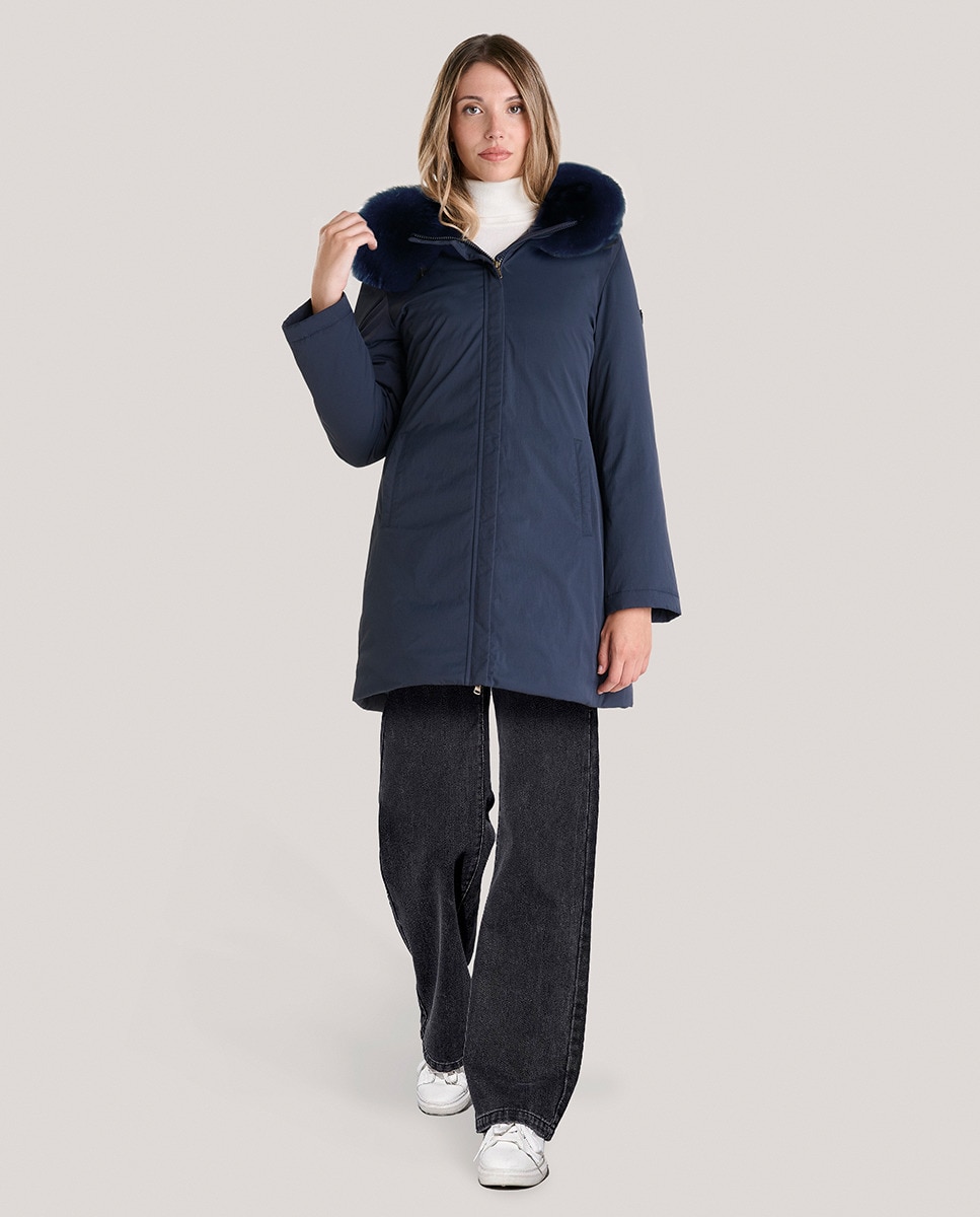 Parka Midi Lisa com Capuz Fixo Azul-marinho-1