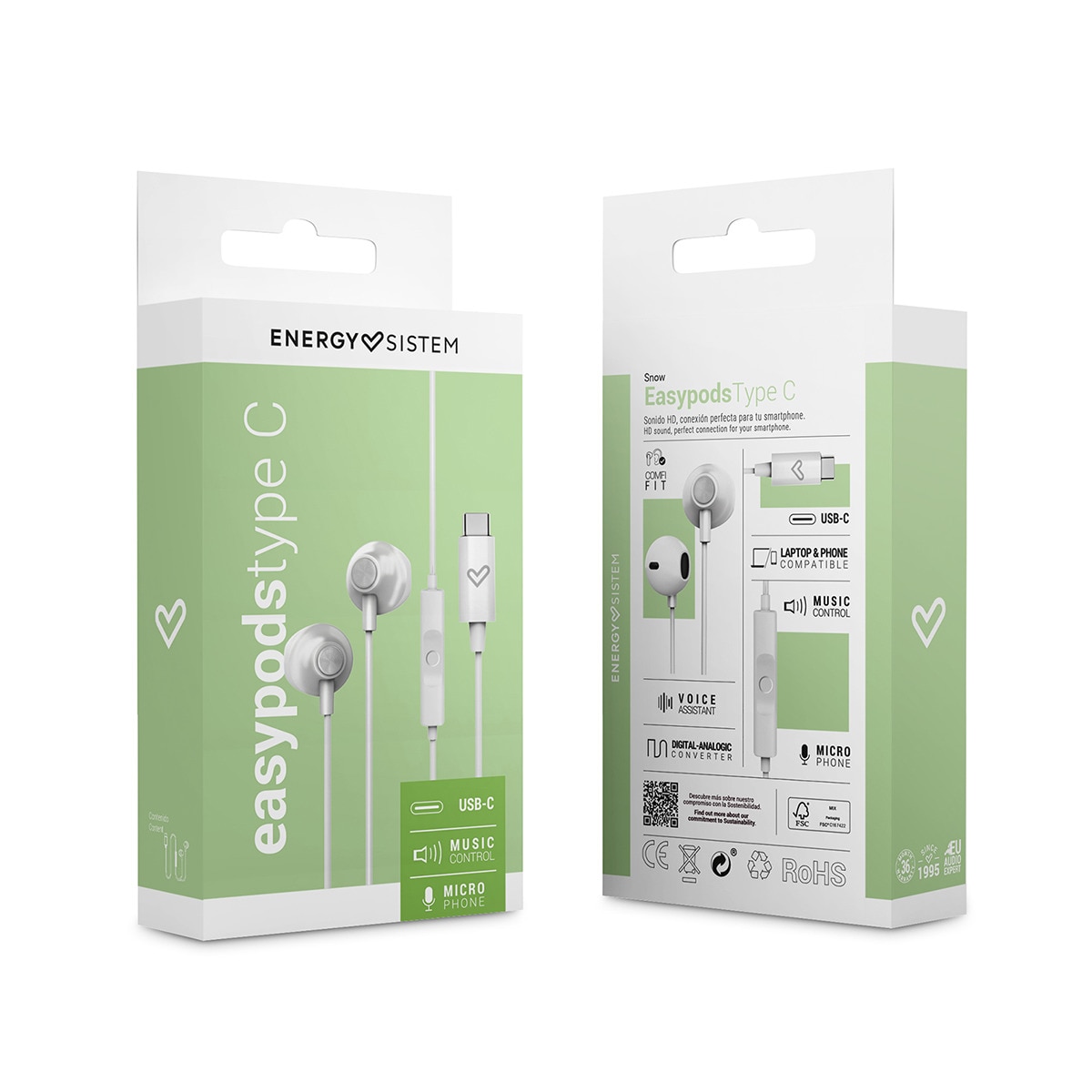 Auriculares Energy Sistem Snow EasyPods Tipo C con micrófono, Voice Assistant y controlador de reproducción Blanco-9