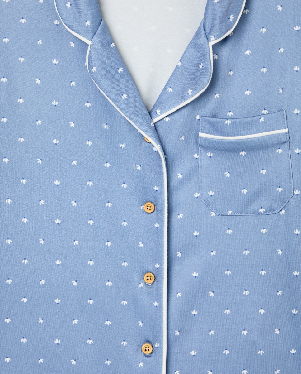 Pijama Comprido Abotoado com All Over Print Branco-5
