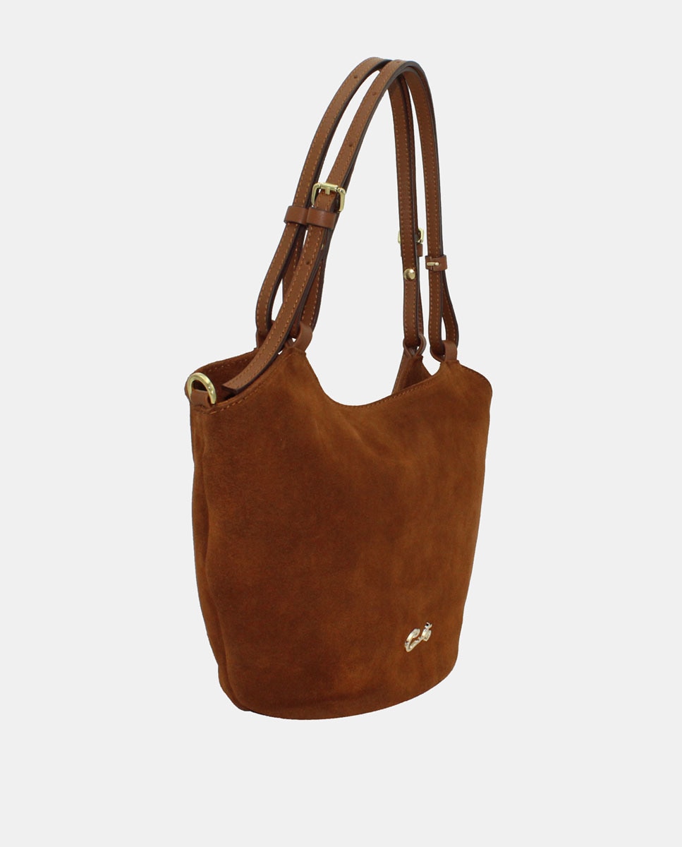Mala Tipo Tote de Croute e Napa com Fecho de Correr - Camel Camel-3