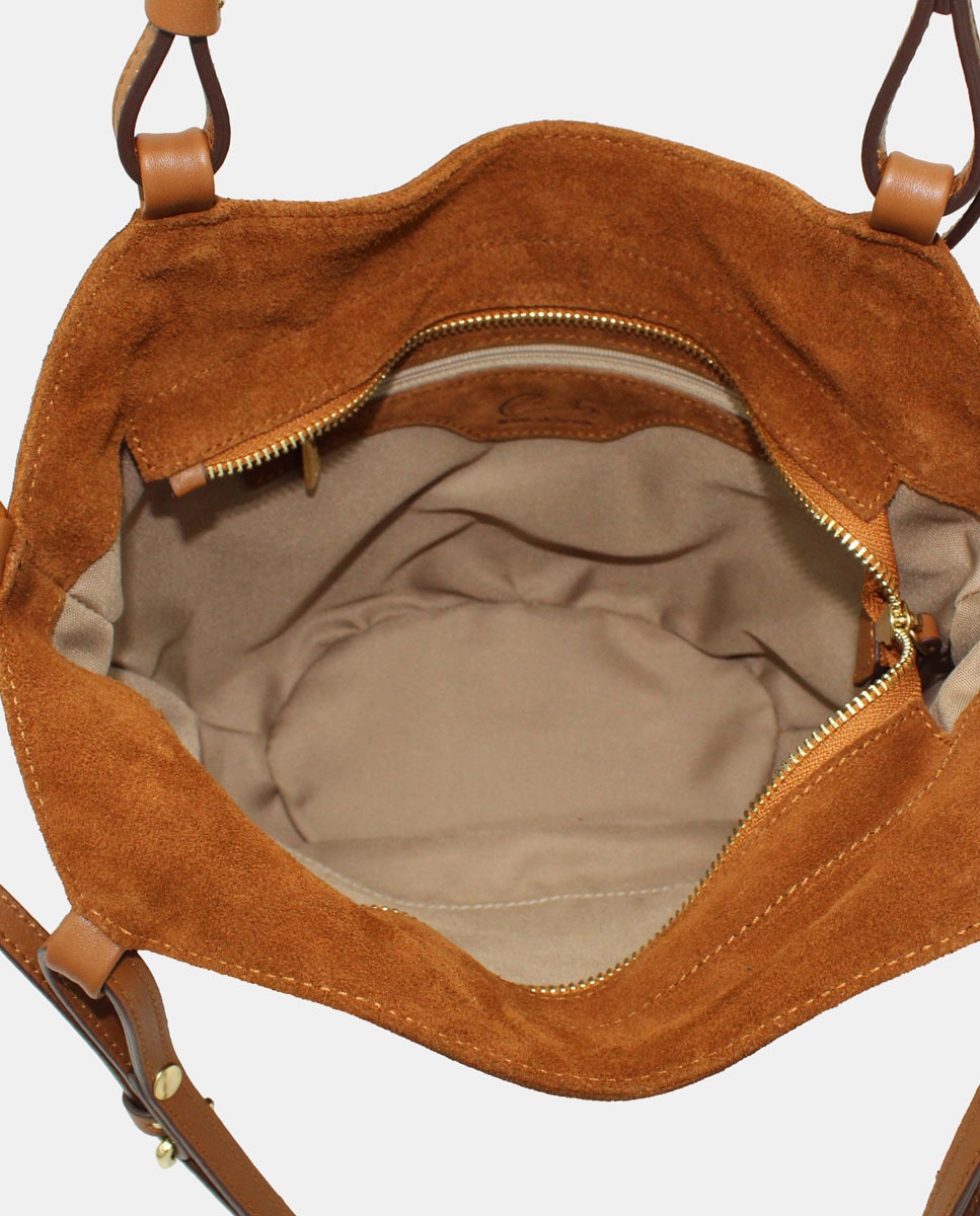 Mala Tipo Tote de Croute e Napa com Fecho de Correr - Camel Camel-5