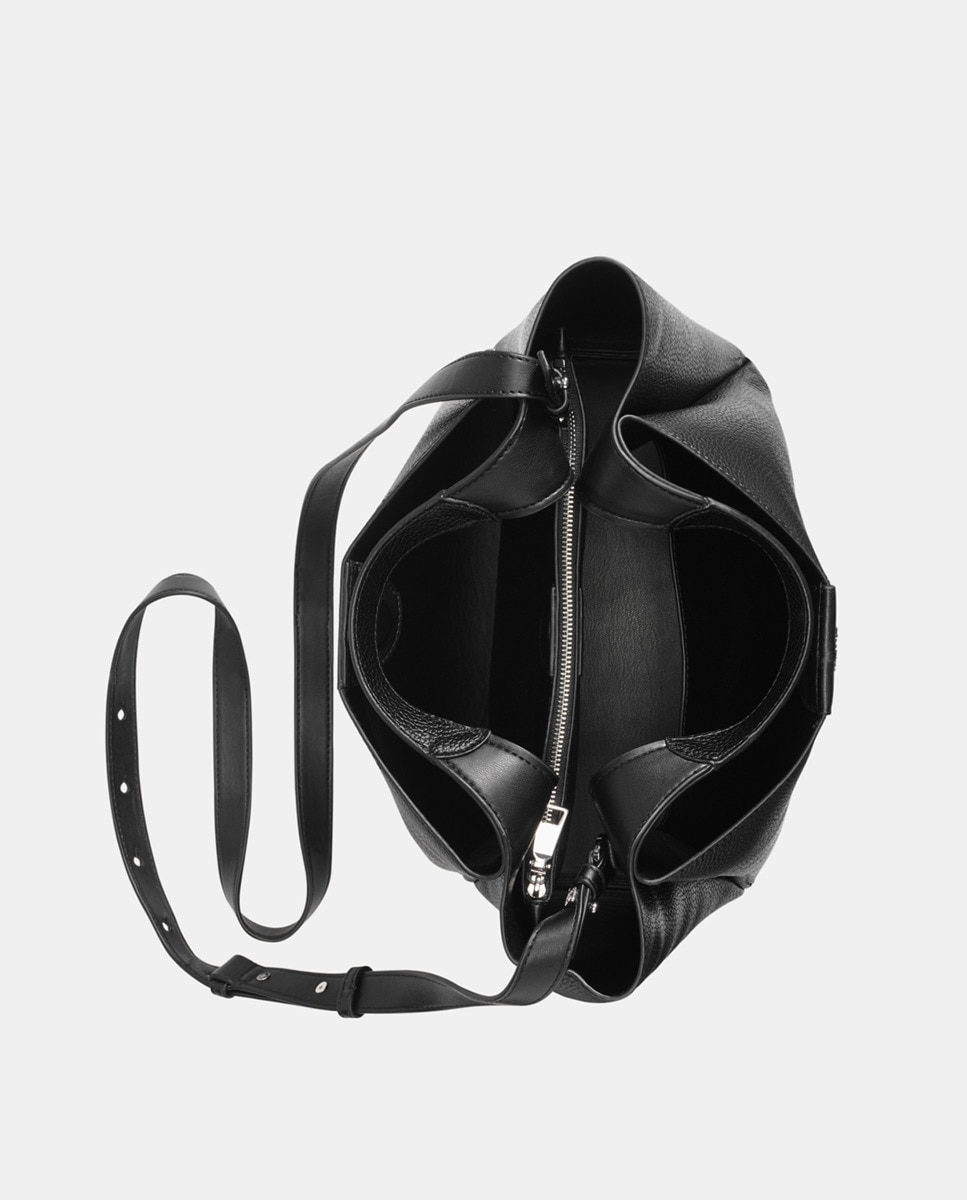 Mala de Ombro Willa com Alça Amovível e Estampado Liso Preto-9