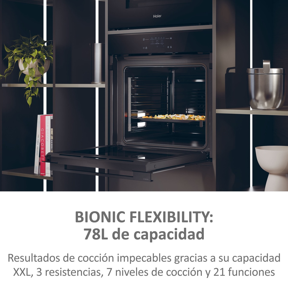 Horno multifunción Haier, limpieza Pirolítica e Hidrolítica, WiFi, ID Series 4 - H6 ID46C3YTB Negro-4