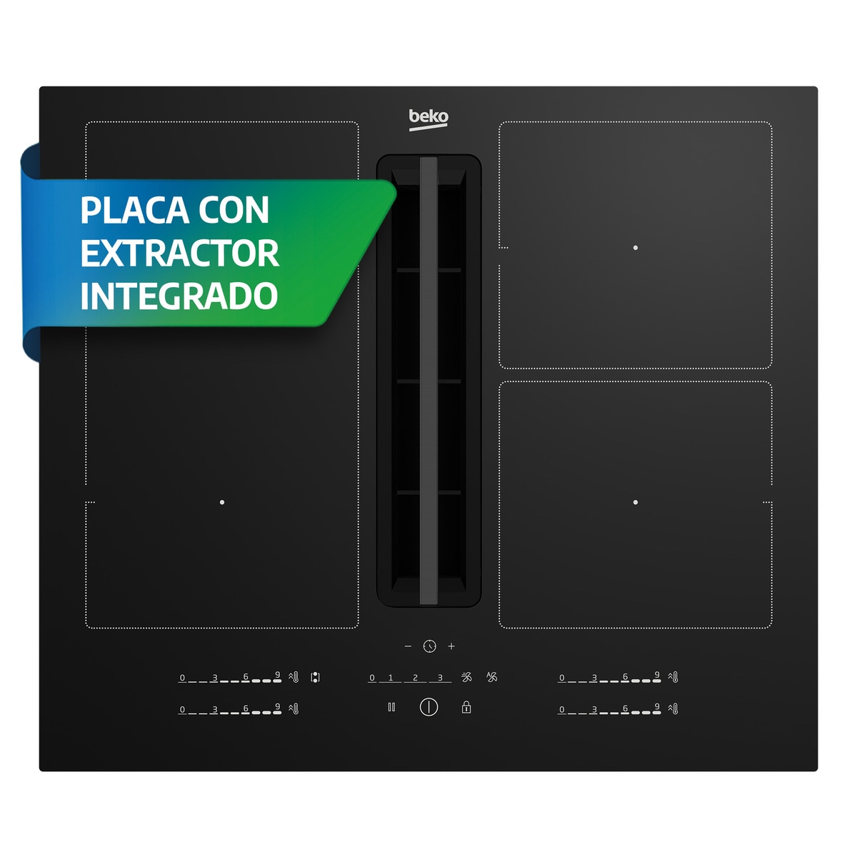 Placa de inducción Beko con 4 zonas de cocción, con extractor integrado - HIXI 64700 UF Negro-8